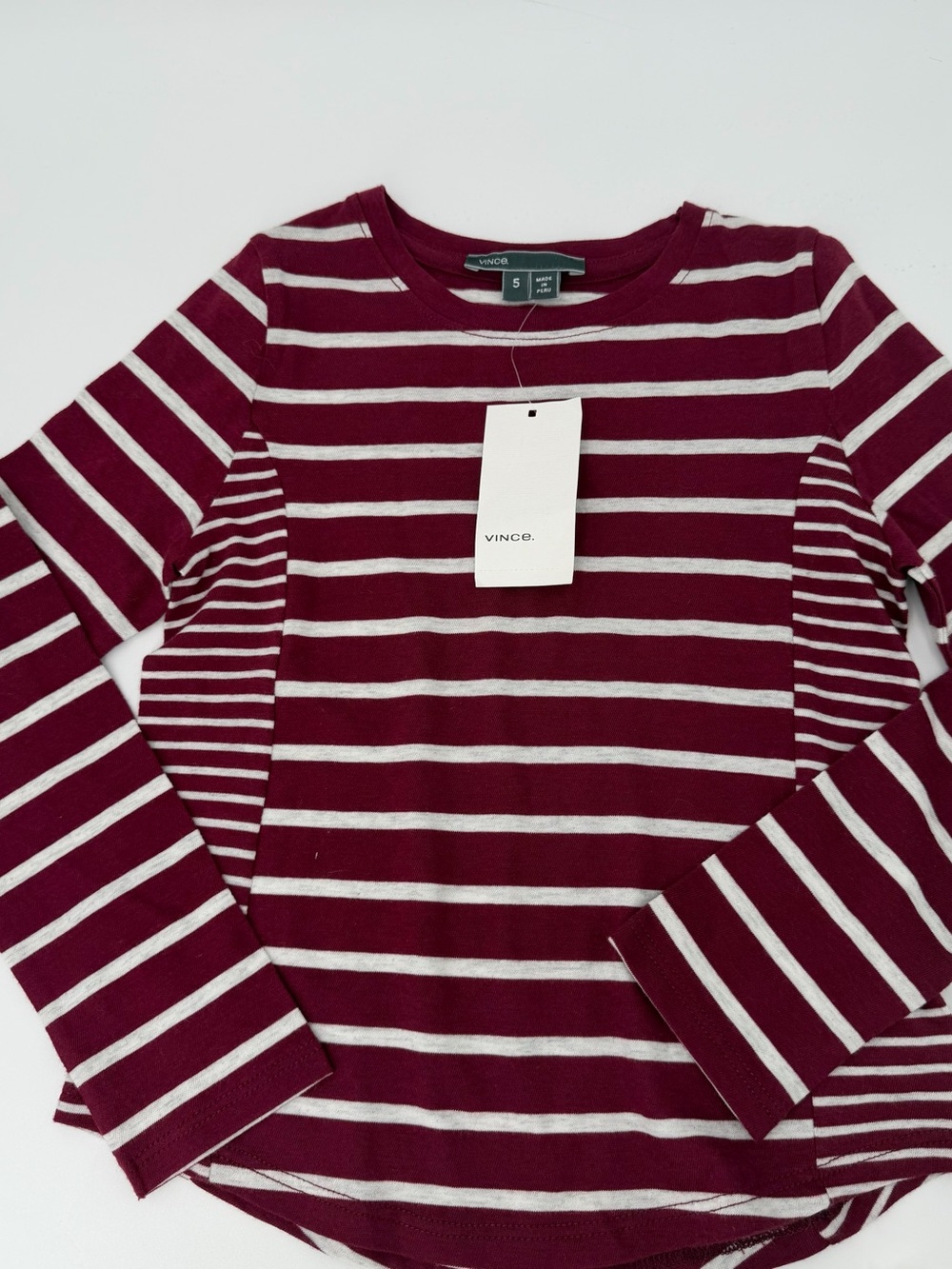 Vince Kids Burgundy & White Striped Long-Sleeve Tee 5 years